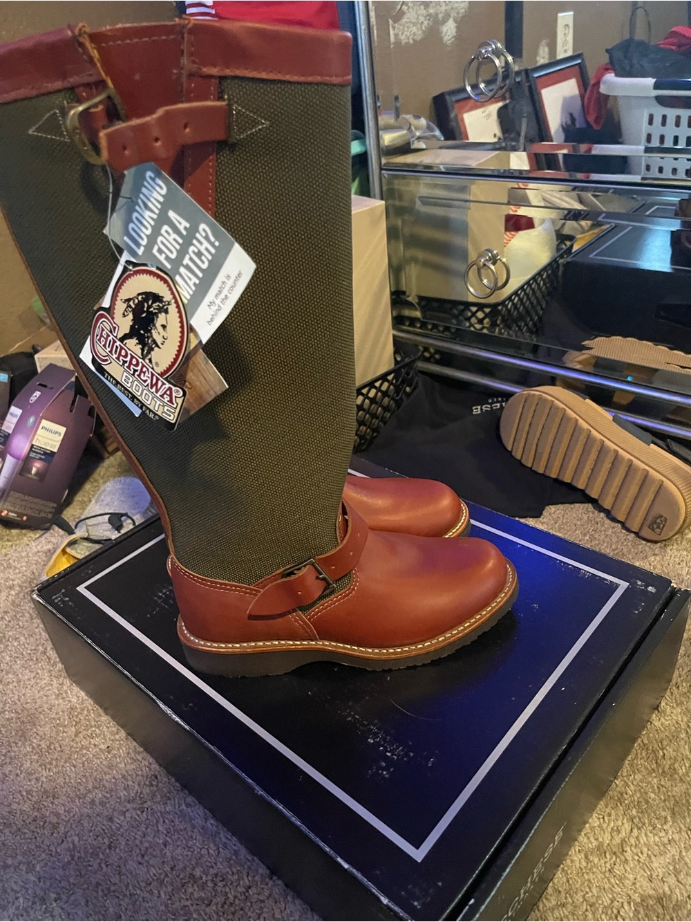 Chippewa Brown Leather and Olive Canvas Pull-On Women's Boots